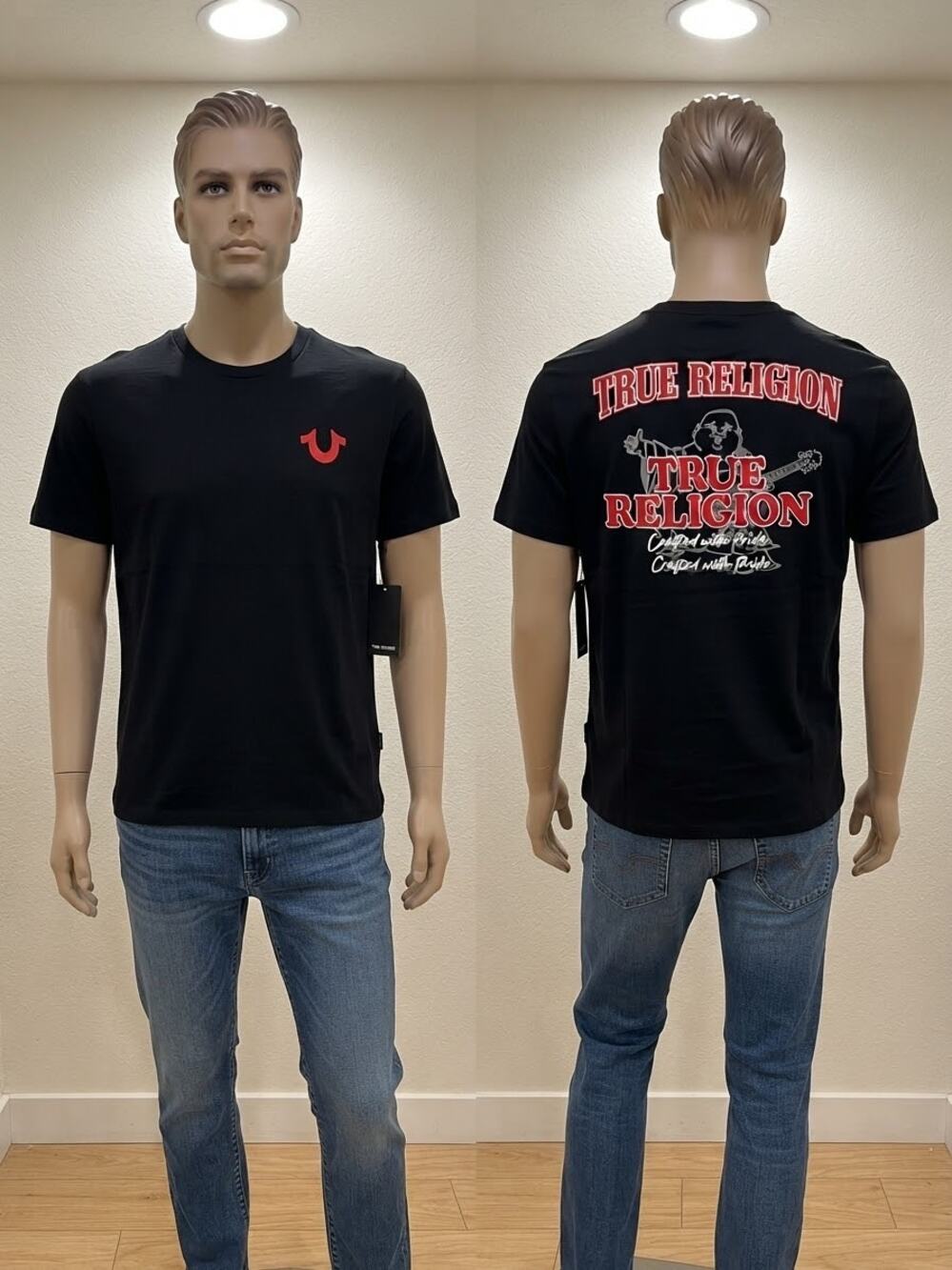 True Religion Mens Black T-Shirt Buddha Logo Graphic Tee Size Large NWT